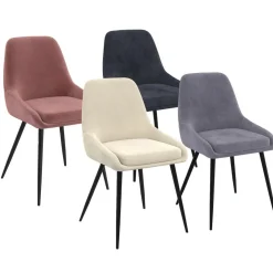 Lot de 4 chaises THALYA en velours mix color crème, gris clair, gris foncé, rose avec accoudoirs