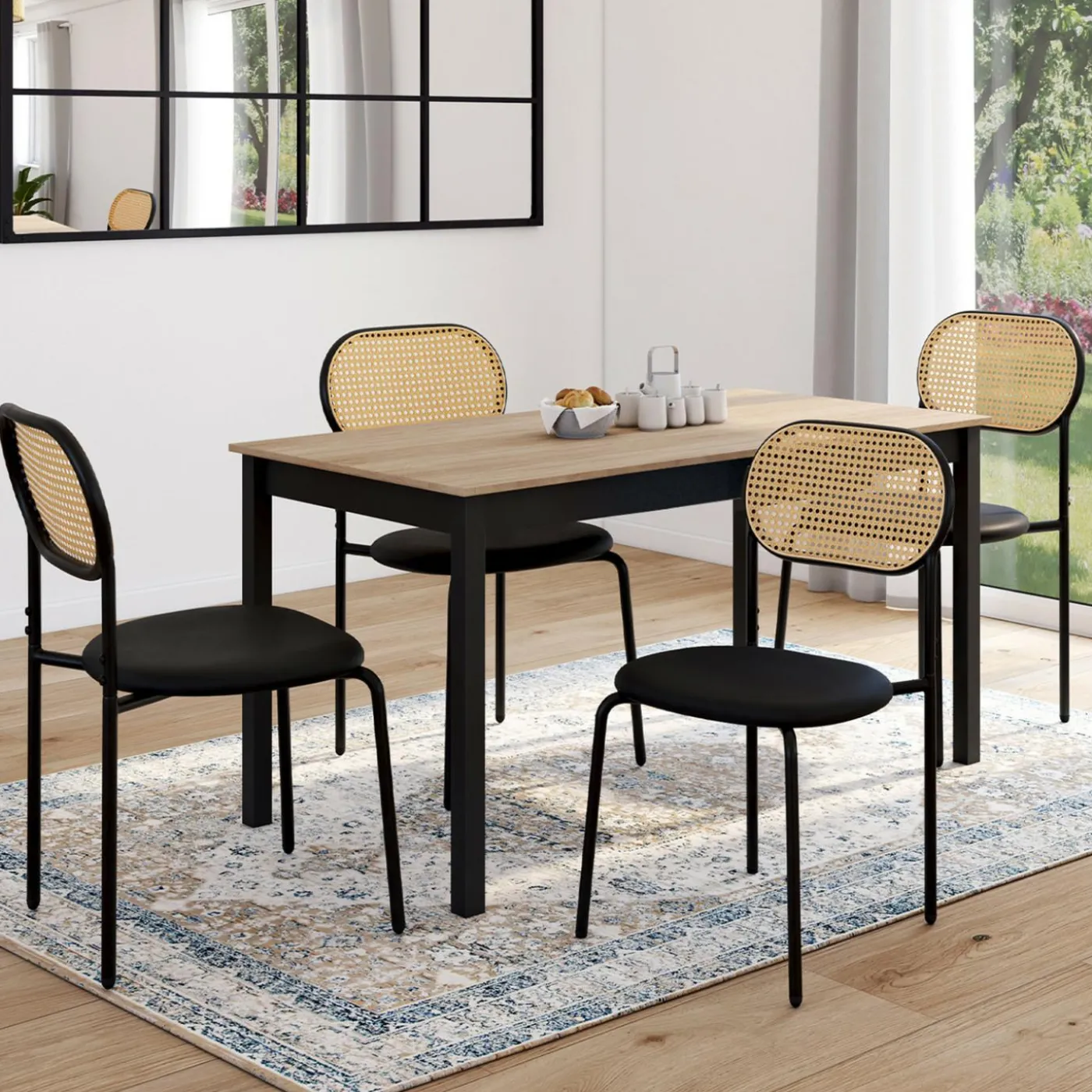 Lot de 4 chaises vintage en métal avec dossier cannage arrondi