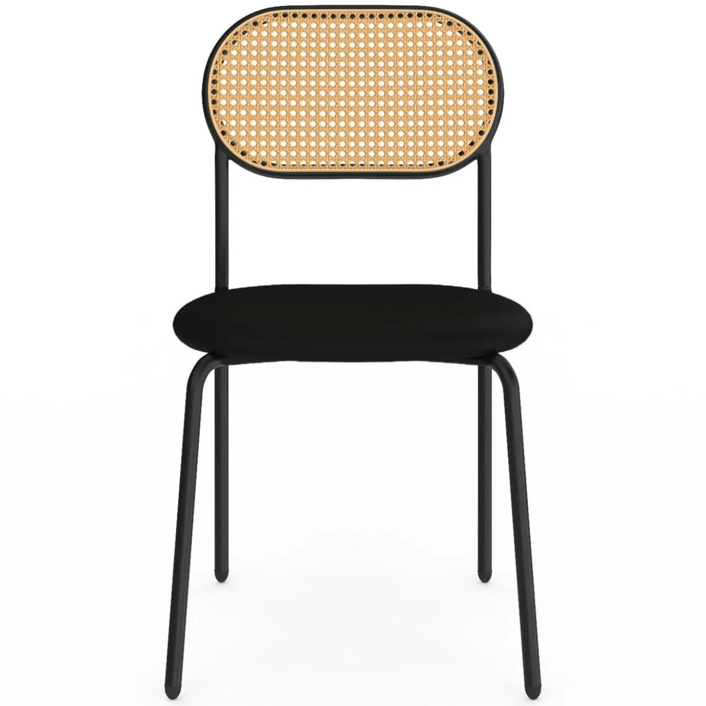Lot de 4 chaises vintage en métal avec dossier cannage arrondi