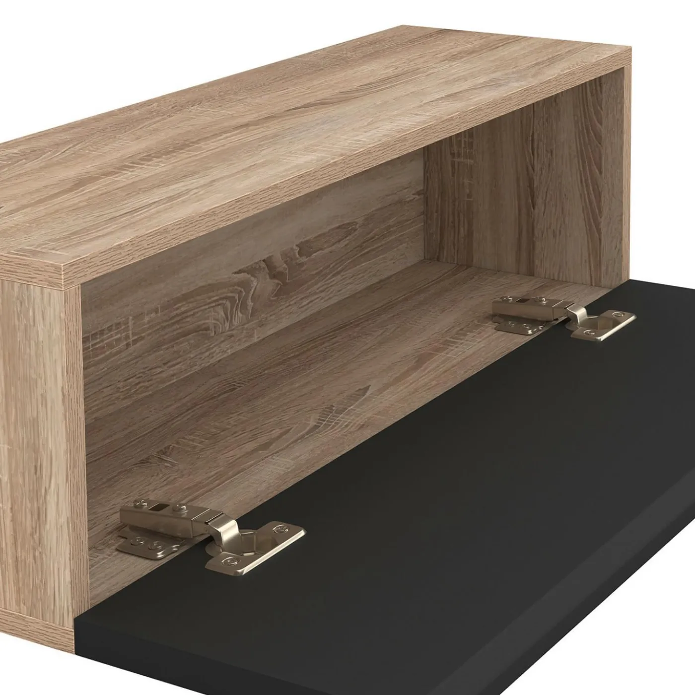 Lot de 2 consoles étagères suspendues couleur bois et porte noir