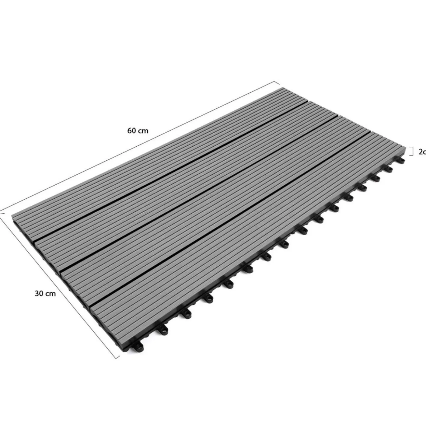 Lot de 5 dalles extérieures rectangulaires de 60 x 30 cm clipsables en composite gris