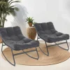 Lot de 2 fauteuils de jardin à bascule métal gris anthracite avec coussins