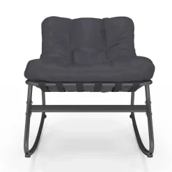 Lot de 2 fauteuils de jardin à bascule métal gris anthracite avec coussins