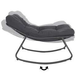 Lot de 2 fauteuils de jardin à bascule métal gris anthracite avec coussins