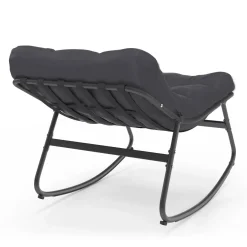 Lot de 2 fauteuils de jardin à bascule métal gris anthracite avec coussins