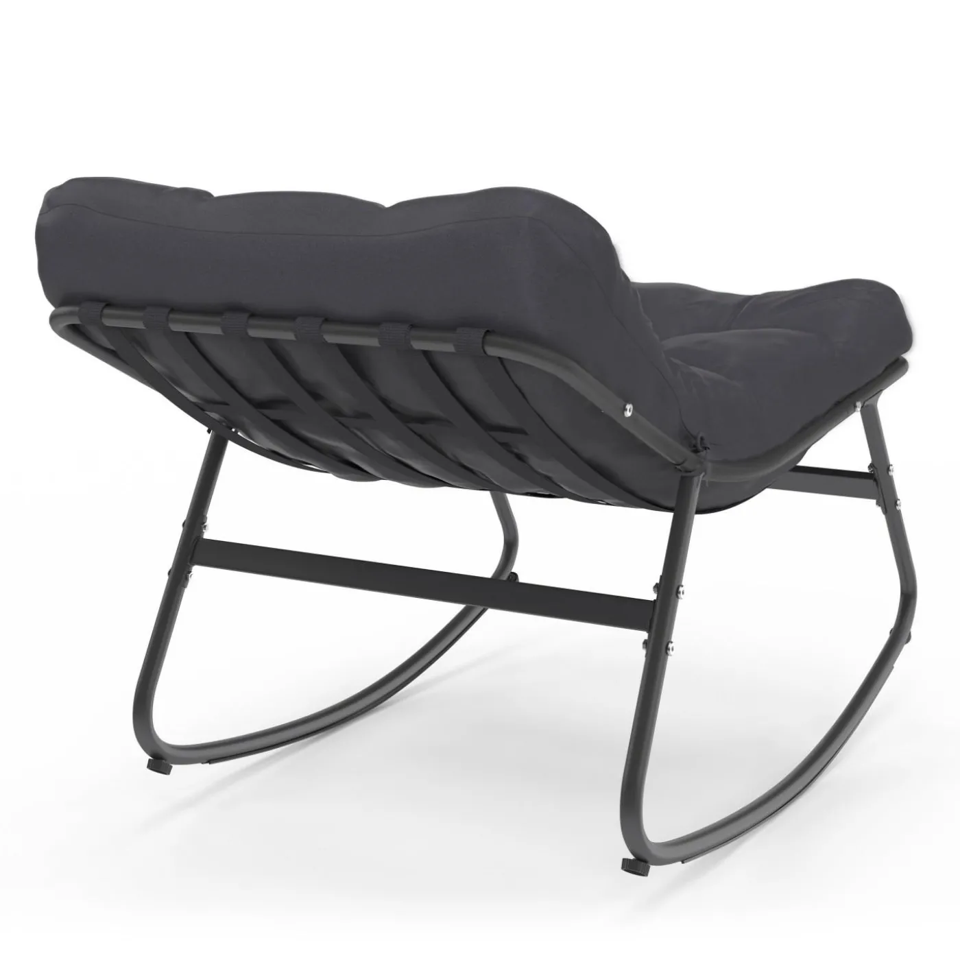 Lot de 2 fauteuils de jardin à bascule métal gris anthracite avec coussins