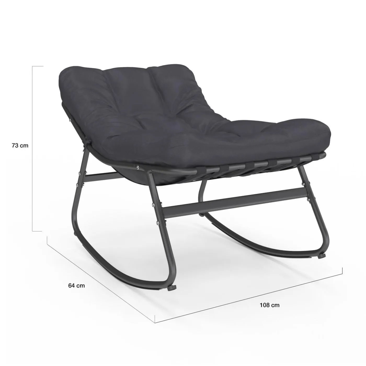Lot de 2 fauteuils de jardin à bascule métal gris anthracite avec coussins