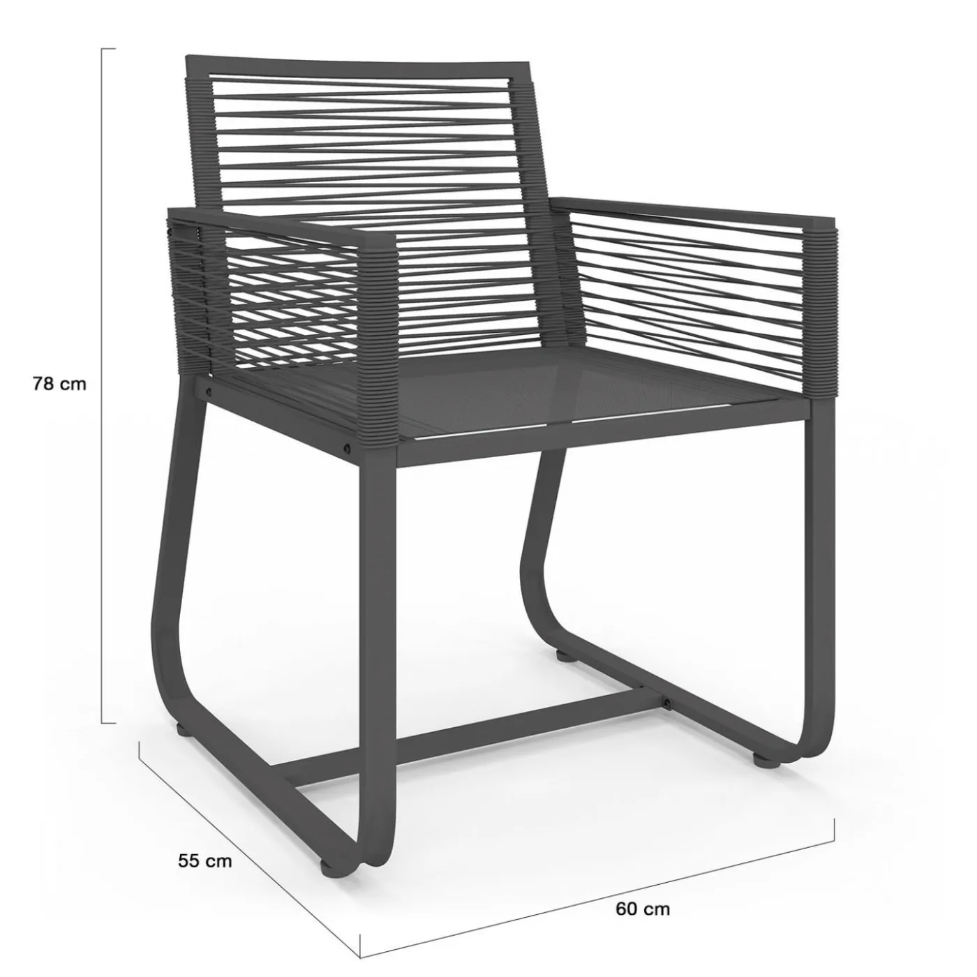 Lot de 2 fauteuils de jardin métal et cordage gris