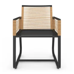 Lot de 2 fauteuils de jardin métal noir et cordage rotin clair