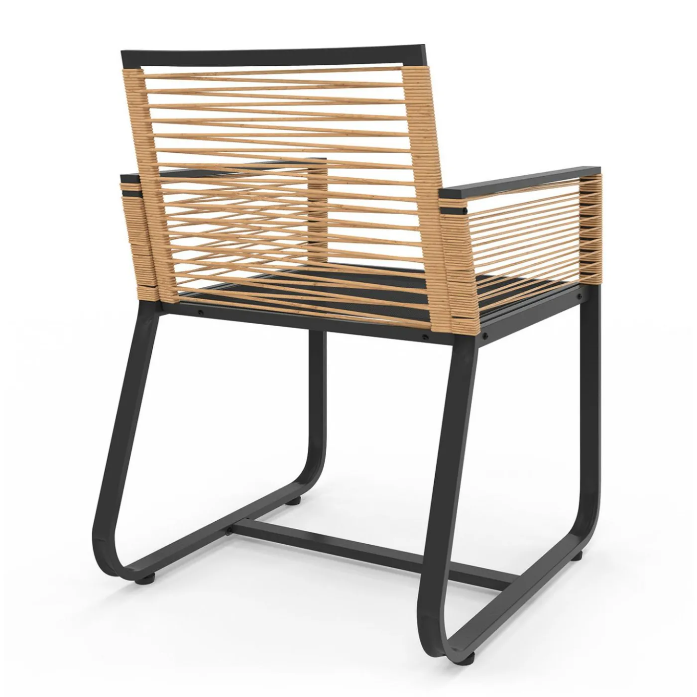 Lot de 2 fauteuils de jardin métal noir et cordage rotin clair