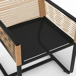 Lot de 2 fauteuils de jardin métal noir et cordage rotin clair