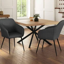 Lot de 2 fauteuils de table avec accoudoirs en velours côtelé gris