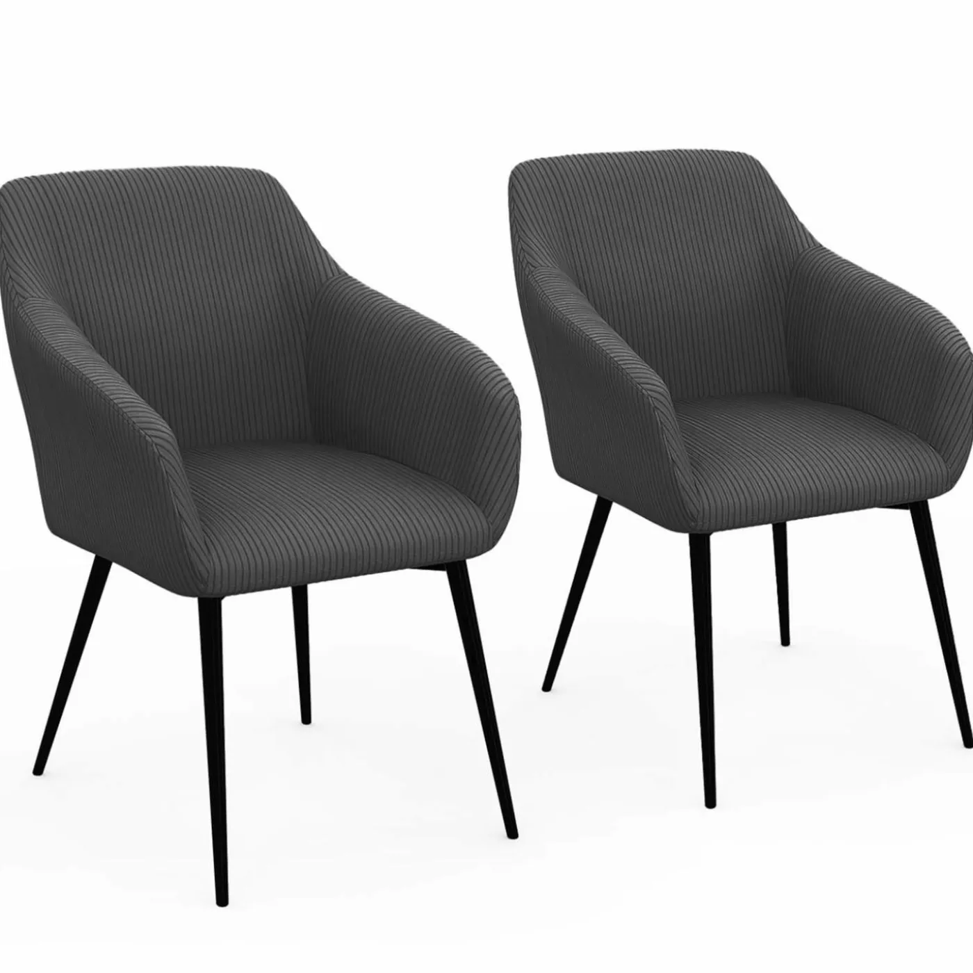 Lot de 2 fauteuils de table avec accoudoirs en velours côtelé gris