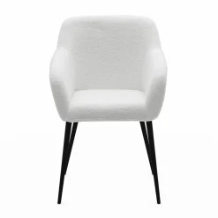 Lot de 2 fauteuils de table blancs en tissu bouclette
