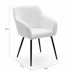 Lot de 2 fauteuils de table blancs en tissu bouclette