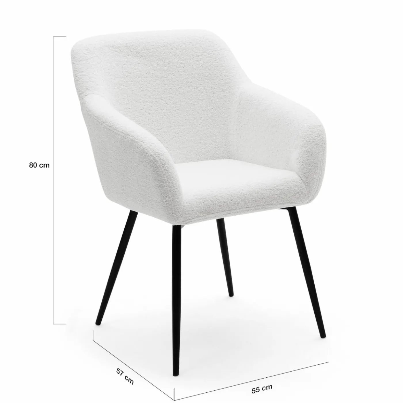 Lot de 2 fauteuils de table blancs en tissu bouclette