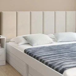 Lot de 6 panneaux muraux pour tête de lit 180 cm en tissu effet suédé beige