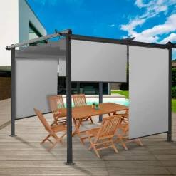 Lot de 3 stores enrouleurs gris clair pour pergola