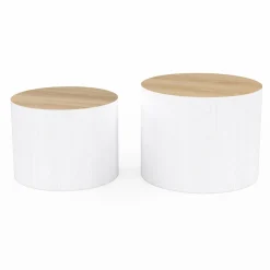 Lot de 2 tables basses cylindres gigognes bois et blanc