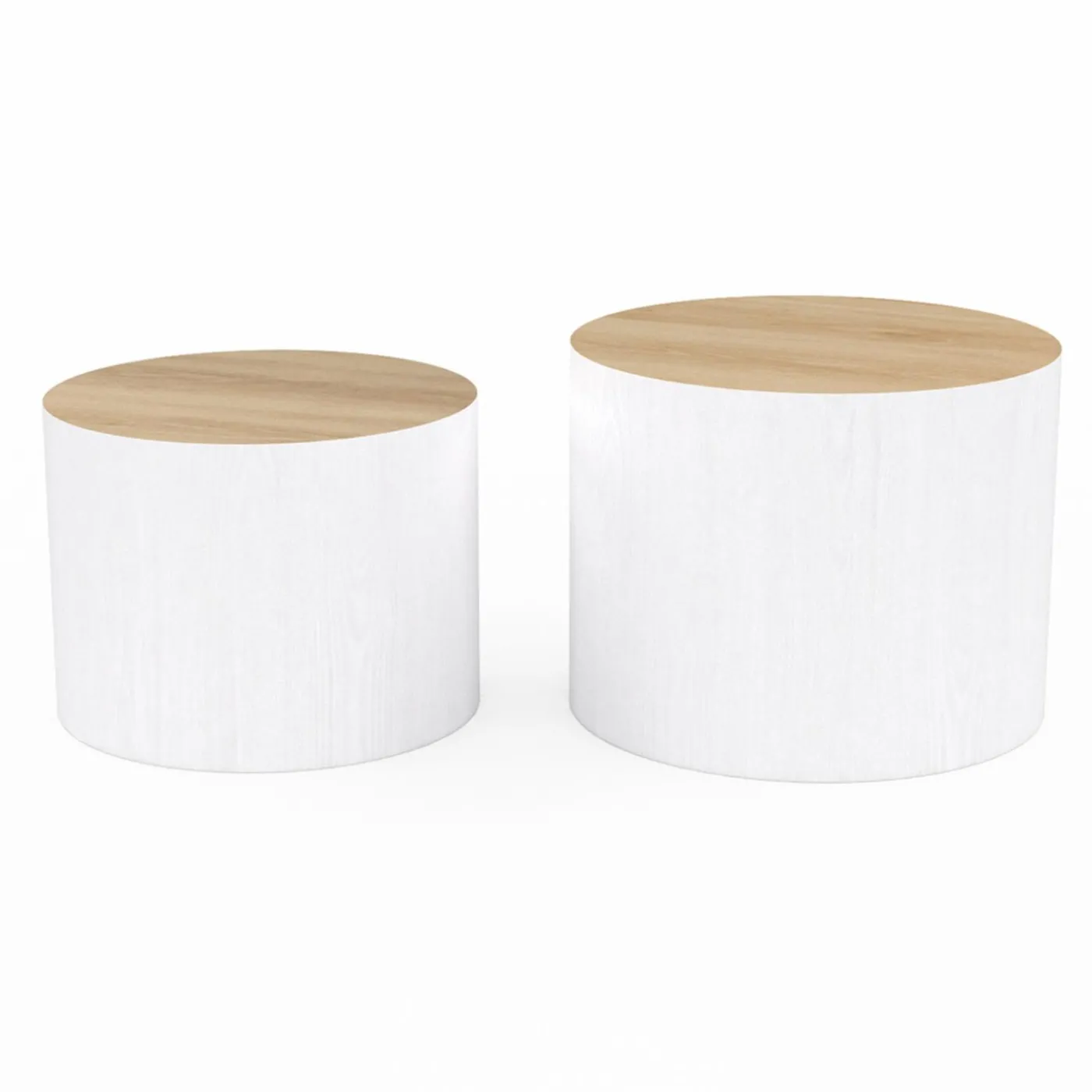 Lot de 2 tables basses cylindres gigognes bois et blanc