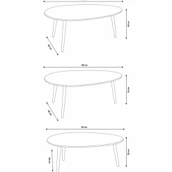 Lot de 3 tables basses de salon gigognes scandinaves laquées blanc