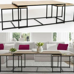 Lot de 3 tables basses de salon gigognes industrielles