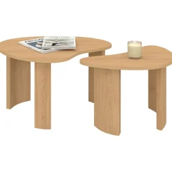 Lot de 2 tables basses gigognes 70/50 bois façon hêtre