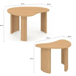 Lot de 2 tables basses gigognes 70/50 bois façon hêtre