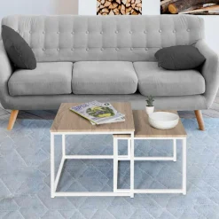 Lot de 2 tables basses gigognes bois et métal blanc