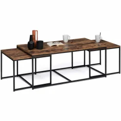 Lot de 3 tables basses gigognes industrielles effet bois vieilli