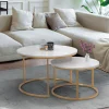 Lot de 2 tables basses gigognes rondes effet marbre et doré
