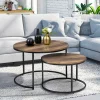Lot de 2 tables basses gigognes rondes bois foncé et métal
