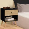 Lot de 2 tables de chevet scandinaves bois et noir 1 tiroir