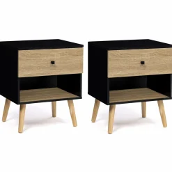 Lot de 2 tables de chevet scandinaves bois et noir 1 tiroir