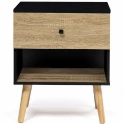 Lot de 2 tables de chevet scandinaves bois et noir 1 tiroir