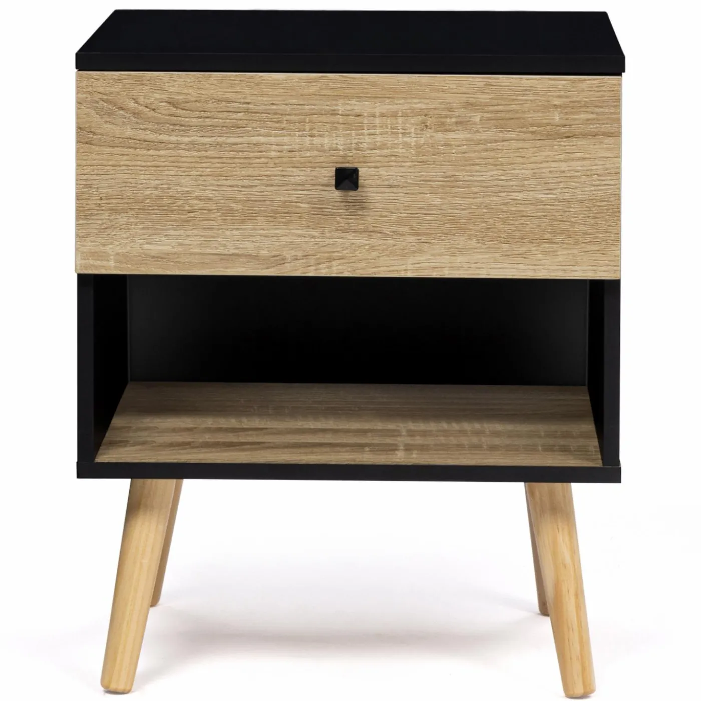 Lot de 2 tables de chevet scandinaves bois et noir 1 tiroir