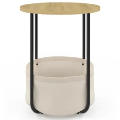 Lot de 2 tables de chevet, d'appoint, bout de canapé rondes avec panier en tissu