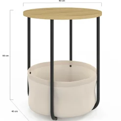 Lot de 2 tables de chevet, d'appoint, bout de canapé rondes avec panier en tissu