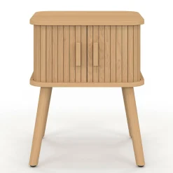 Lot de 2 tables de chevet 2 portes coulissantes lattes tasseaux bois coloris chêne
