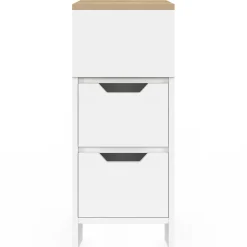 Lot de 2 tables de chevet bois et blanc 2 tiroirs avec niche latérale réversible