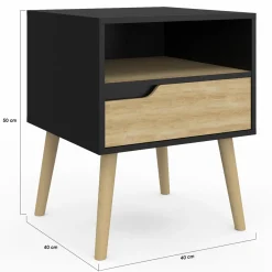 Lot de 2 tables de chevet scandinaves avec tiroir bois noir et effet hêtre
