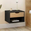 Lot de 2 tables de chevet suspendues 1 tiroir avec niche en bois façon hêtre et noir