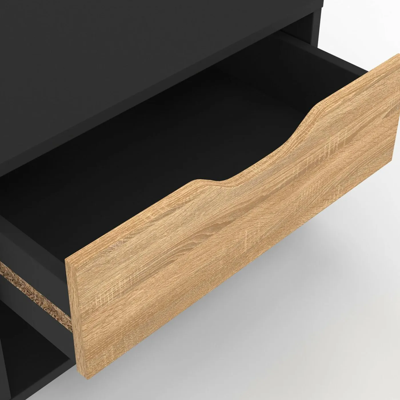 Lot de 2 tables de chevet suspendues 1 tiroir avec niche en bois façon hêtre et noir