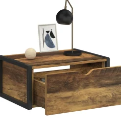 Lot de 2 tables de chevet suspendues bois foncé et noir style industriel
