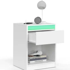 Lot de 2 tables de chevet à LED avec station de recharge 1 tiroir et niche