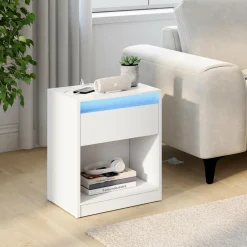 Lot de 2 tables de chevet à LED avec station de recharge 1 tiroir et niche