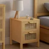 Lot de 2 tables de chevet 2 tiroirs cannage et bois