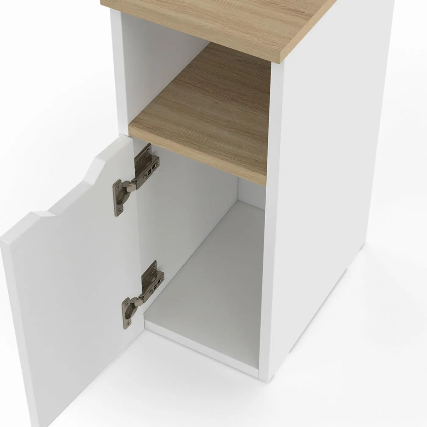 Lot de 2 tables de chevet bois et blanc 1 porte avec niche