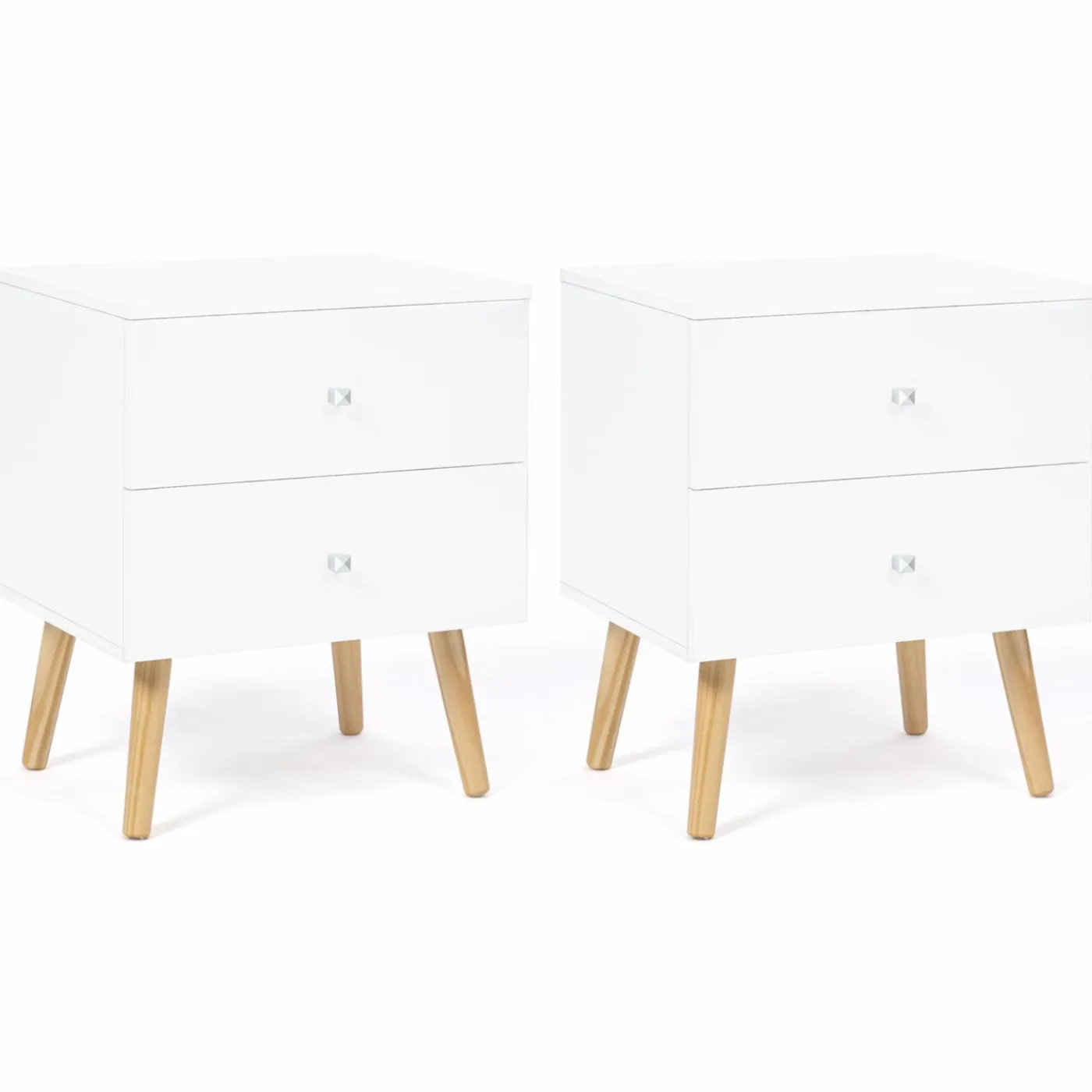 Lot de 2 tables de chevet scandinaves bois et blanc 2 tiroirs