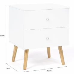Lot de 2 tables de chevet scandinaves bois et blanc 2 tiroirs